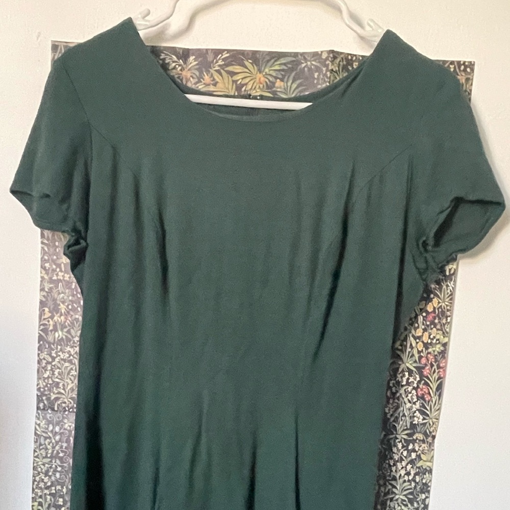 Be Smart Forest Green Lace-Up Back Dress Made in USA Vintage Cottagecore Small